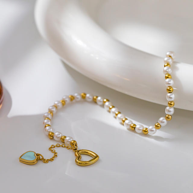 Easy match elegant pearl bead stainless steel bracelet