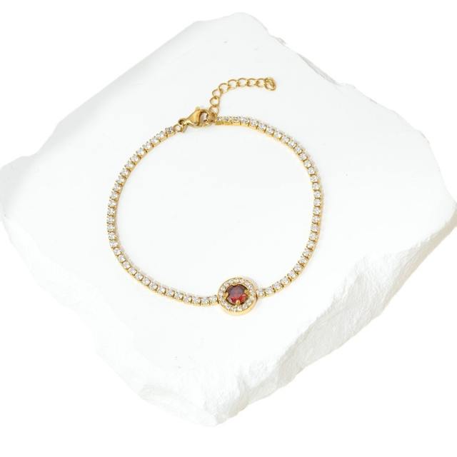Geometric ruby cubic zircon tennis chain bracelet stainless steel bracelet