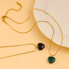 Elegant color enamel heart pendant stainless steel necklace