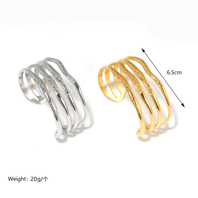 Stainless Steel Titanium Plated 18K Gold Heavy Industry Exaggerated Cuff bangle