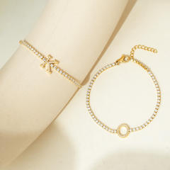 Diamond initial letter tennis chain bracelet stainless steel bracelet