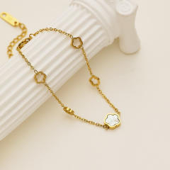 Elegaant five petal flower mother shell stainless steel bracelet