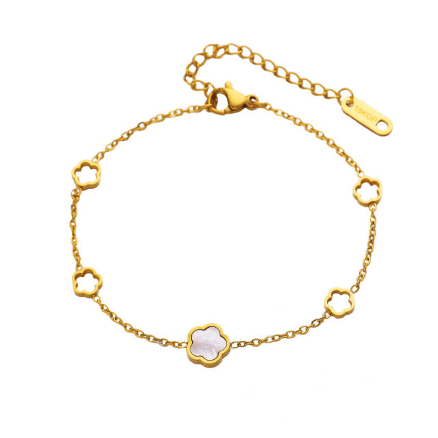 Elegaant five petal flower mother shell stainless steel bracelet