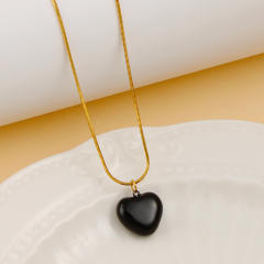 Elegant color enamel heart pendant stainless steel necklace