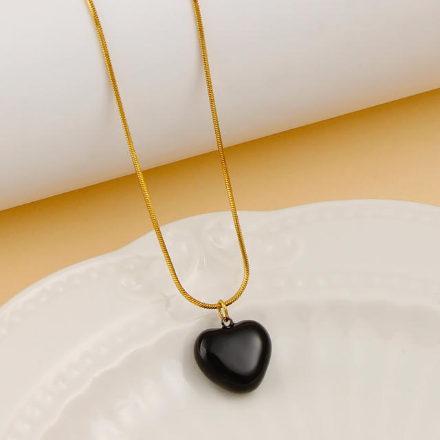 Elegant color enamel heart pendant stainless steel necklace