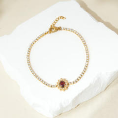 Geometric ruby cubic zircon tennis chain bracelet stainless steel bracelet