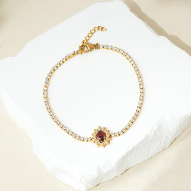 Geometric ruby cubic zircon tennis chain bracelet stainless steel bracelet