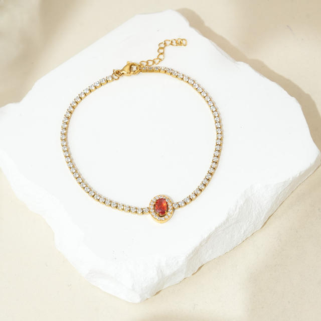 Geometric ruby cubic zircon tennis chain bracelet stainless steel bracelet