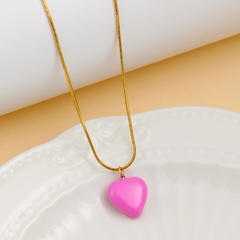 Elegant color enamel heart pendant stainless steel necklace
