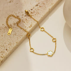 Elegaant five petal flower mother shell stainless steel bracelet