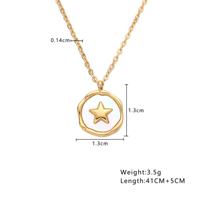 INS mother shell star coin pendant stainless steel necklace