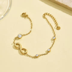 Elegant oval shape diamond infinity symbol stainless steel bracelet