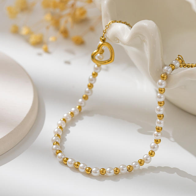Easy match elegant pearl bead stainless steel bracelet