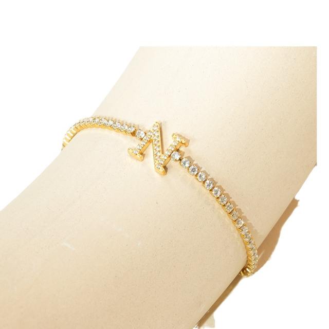 Diamond initial letter tennis chain bracelet stainless steel bracelet