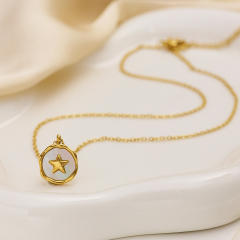 INS mother shell star coin pendant stainless steel necklace