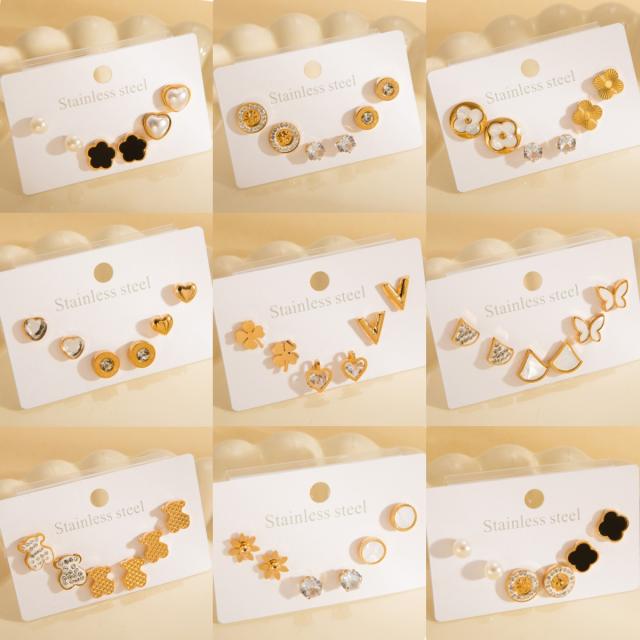 French exquisite titanium steel earrings set