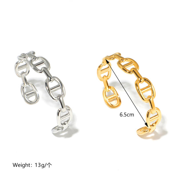 Stainless Steel Titanium Plated 18K Gold Heavy Industry Exaggerated Cuff bangle