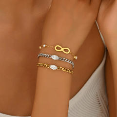 Elegant oval shape diamond infinity symbol stainless steel bracelet