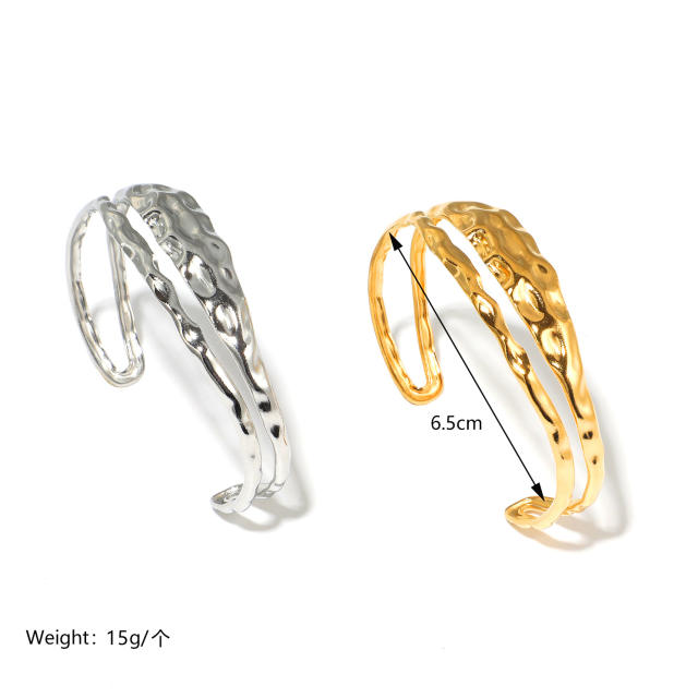 Stainless Steel Titanium Plated 18K Gold Heavy Industry Exaggerated Cuff bangle