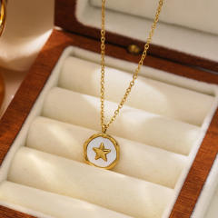 INS mother shell star coin pendant stainless steel necklace