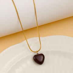 Elegant color enamel heart pendant stainless steel necklace