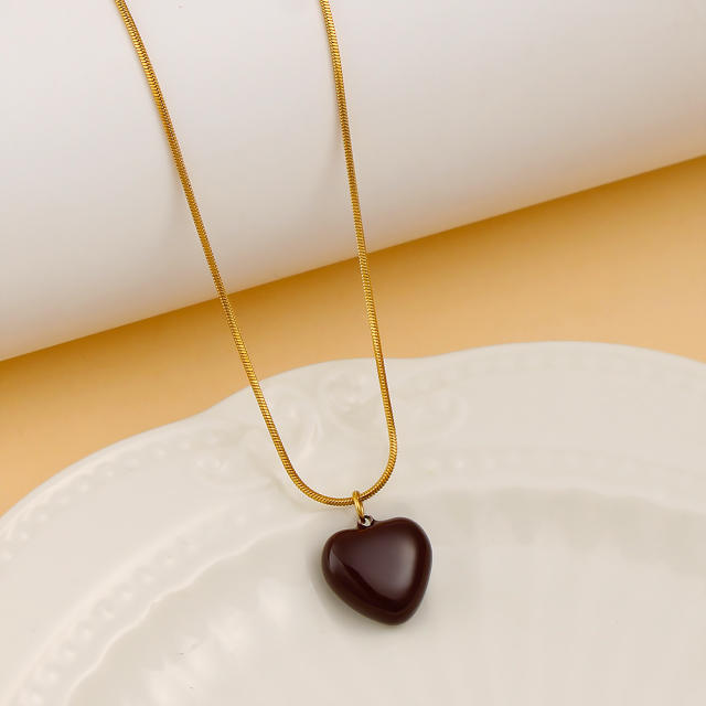 Elegant color enamel heart pendant stainless steel necklace