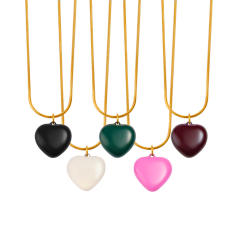 Elegant color enamel heart pendant stainless steel necklace