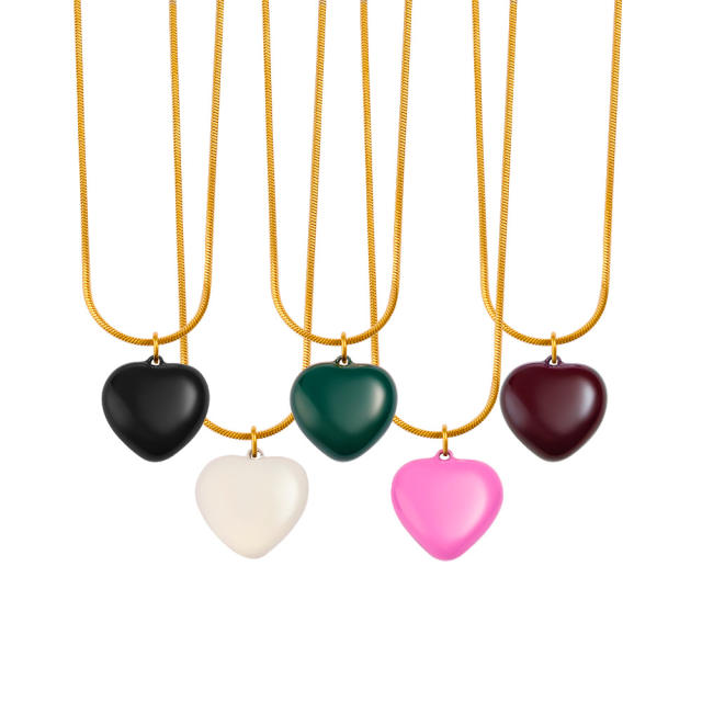 Elegant color enamel heart pendant stainless steel necklace