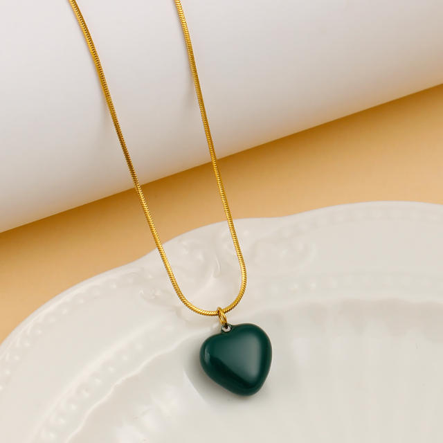 Elegant color enamel heart pendant stainless steel necklace