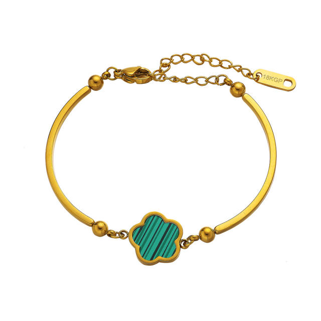 18K Gold-plated Simple Flower stainless steel bangle bracelet
