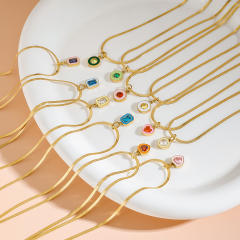 Colorful enamel diamond pendant stainless steel necklace