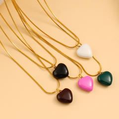 Elegant color enamel heart pendant stainless steel necklace