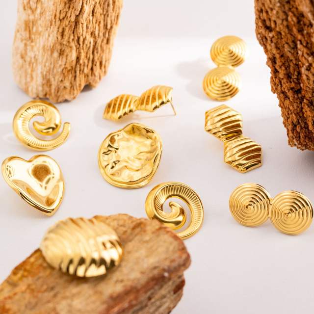 Exaggerated Pleated stainless steel earrings Hiphop big earrings collection