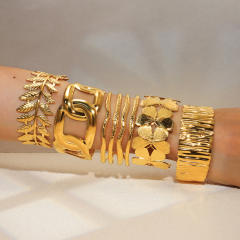 Stainless Steel Titanium Plated 18K Gold Heavy Industry Exaggerated Cuff bangle