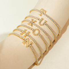 Diamond initial letter tennis chain bracelet stainless steel bracelet