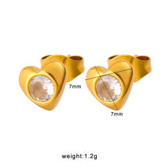 Simple diamond hearat stainless steel studs earrings
