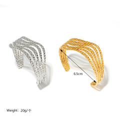 Stainless Steel Titanium Plated 18K Gold Heavy Industry Exaggerated Cuff bangle