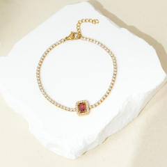 Geometric ruby cubic zircon tennis chain bracelet stainless steel bracelet