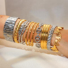 Stainless Steel Titanium Plated 18K Gold Heavy Industry Exaggerated Cuff bangle