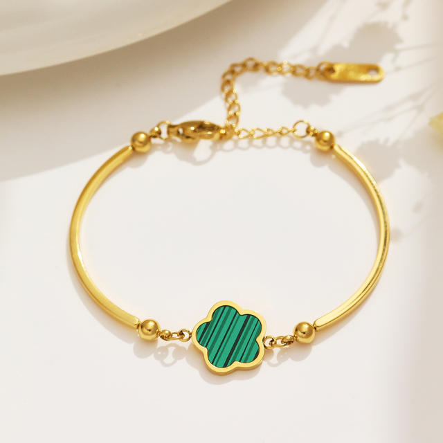 18K Gold-plated Simple Flower stainless steel bangle bracelet
