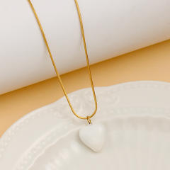 Elegant color enamel heart pendant stainless steel necklace