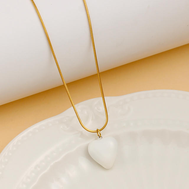 Elegant color enamel heart pendant stainless steel necklace