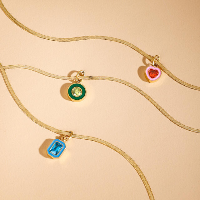 Colorful enamel diamond pendant stainless steel necklace