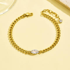 Elegant oval shape diamond infinity symbol stainless steel bracelet