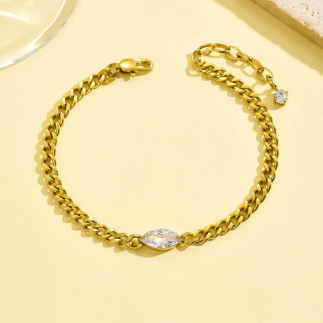 Elegant oval shape diamond infinity symbol stainless steel bracelet