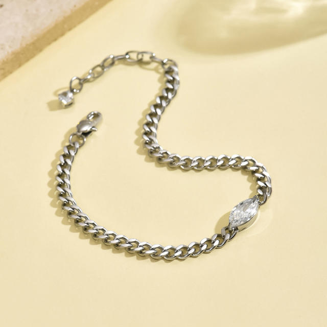 Elegant oval shape diamond infinity symbol stainless steel bracelet