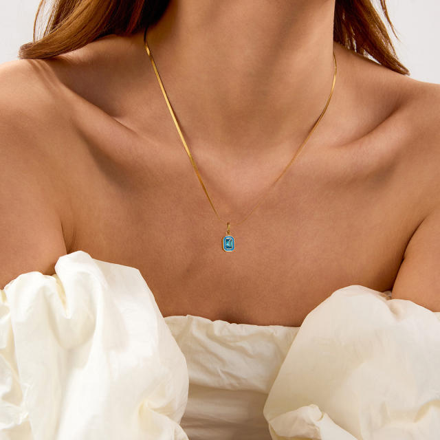 Colorful enamel diamond pendant stainless steel necklace
