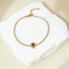 Geometric ruby cubic zircon tennis chain bracelet stainless steel bracelet