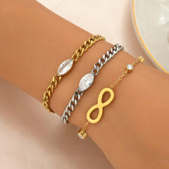 Elegant oval shape diamond infinity symbol stainless steel bracelet