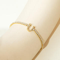 Diamond initial letter tennis chain bracelet stainless steel bracelet